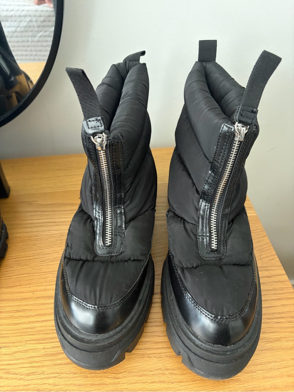 Black Quilted Front-Zip Platform Boots - Picture 5 of 5